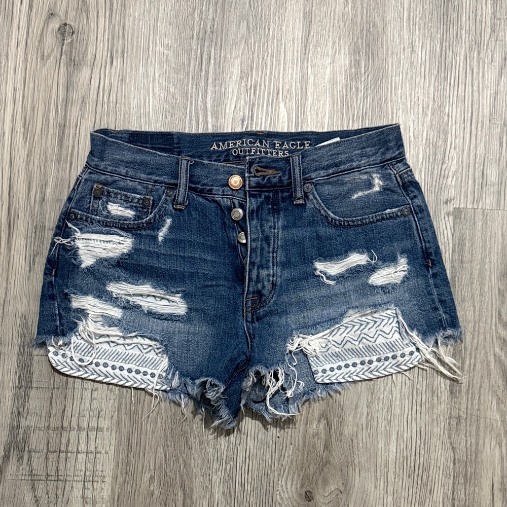 American Eagle Outfitters Dark Blue Distressed Jean Shorts